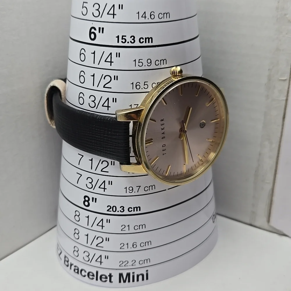 Ted Baker Kate Women's Watch Pink Date Dial Black Leather Band New Battery